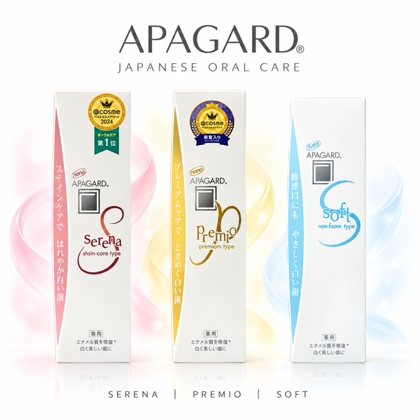APAGARD Serena, Premio and Soft top image with white background and pink and yellow accents