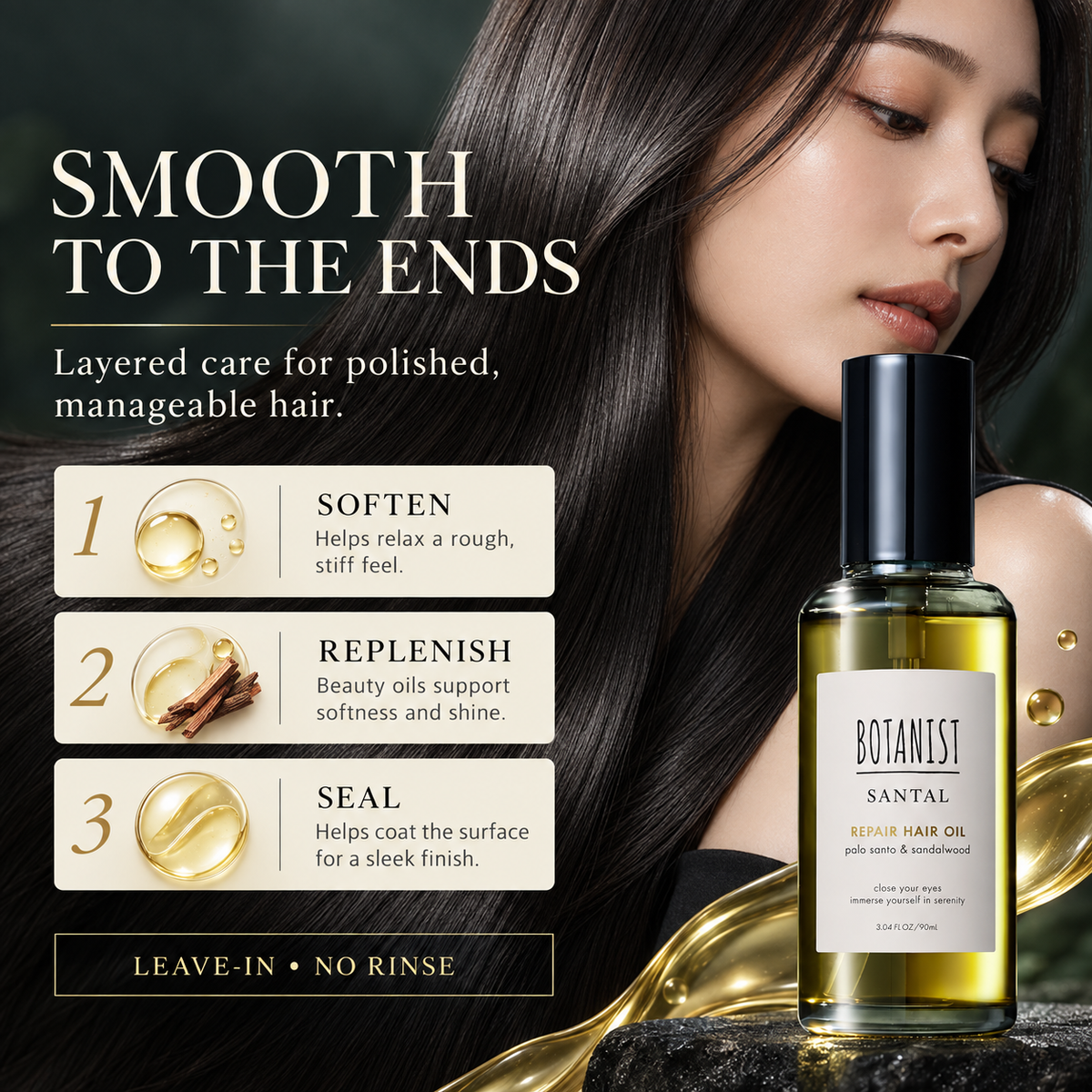 BOTANIST SANTAL leave-in hair oil for smooth polished ends