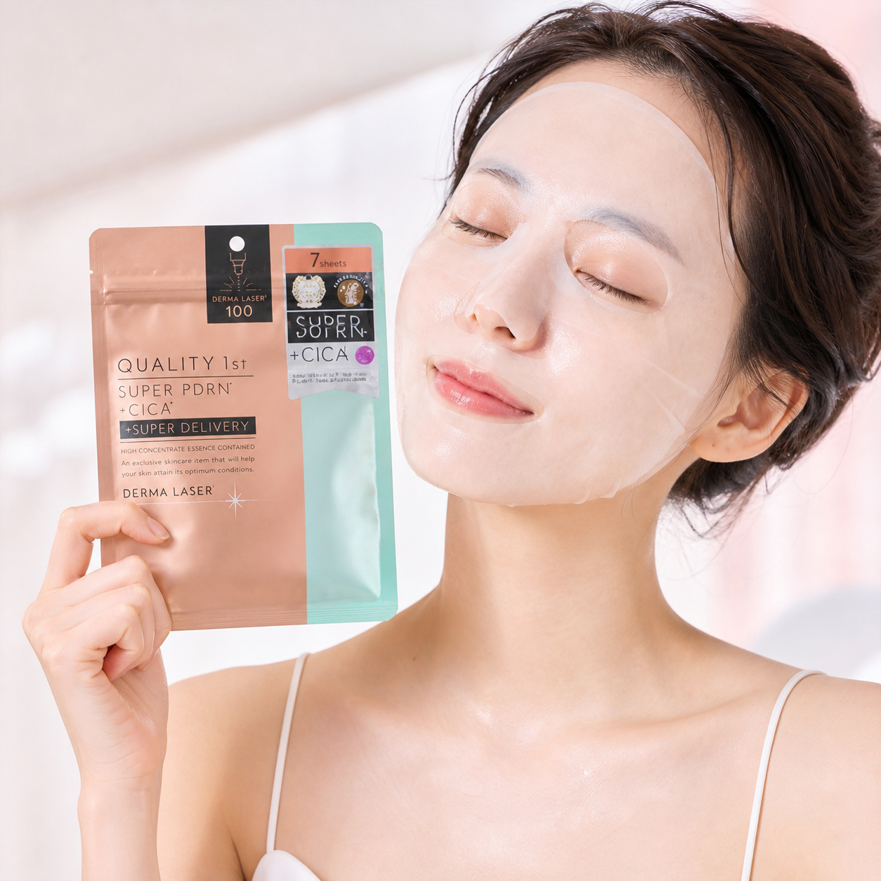 Model with DERMA LASER SUPER PDRN + CICA MASK