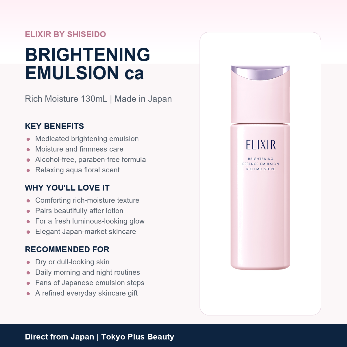 ELIXIR Brightening Emulsion ca Rich Moisture key benefits