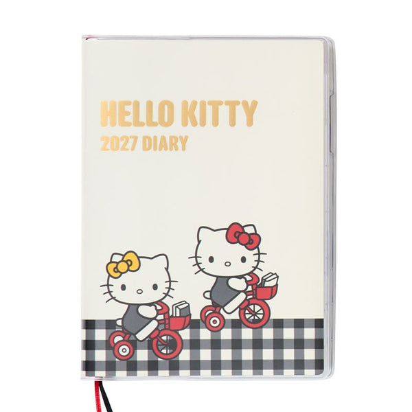 Hello Kitty B6 Diary 2027 cream cover with tricycles and gingham