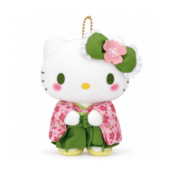 Hello Kitty matcha kimono mascot charm on white background, smaller layout