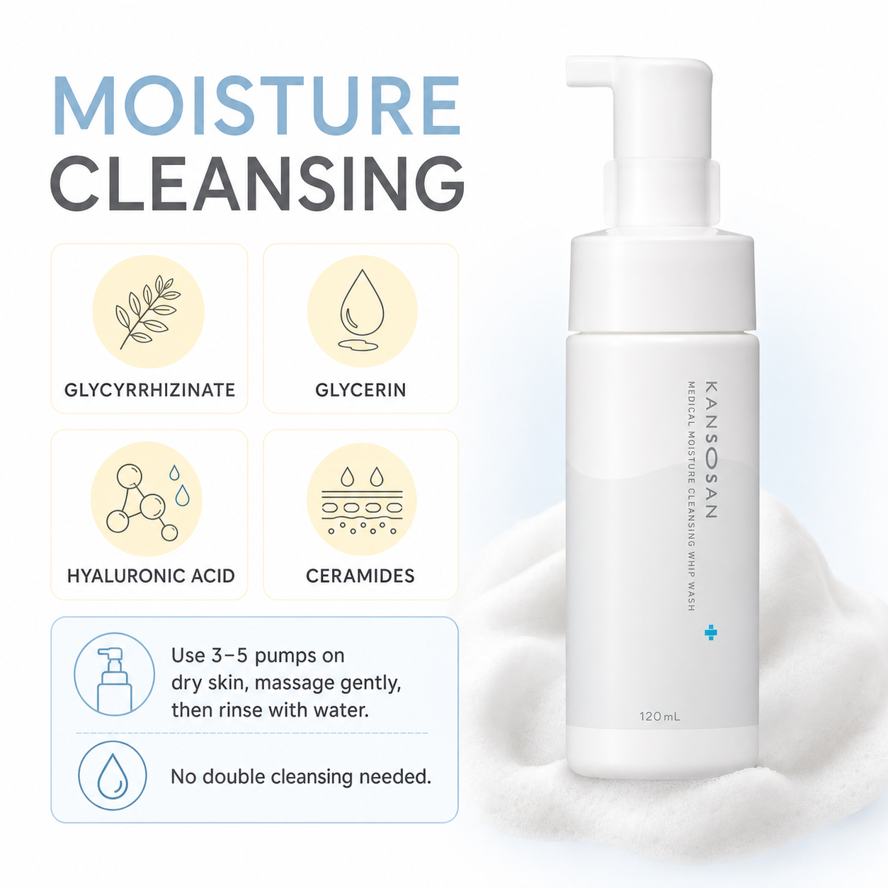KANSOSAN cleansing whip wash ingredients and how to use