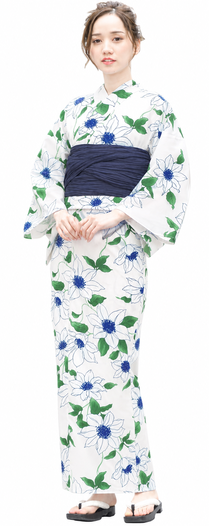 White blue and green floral yukata variant