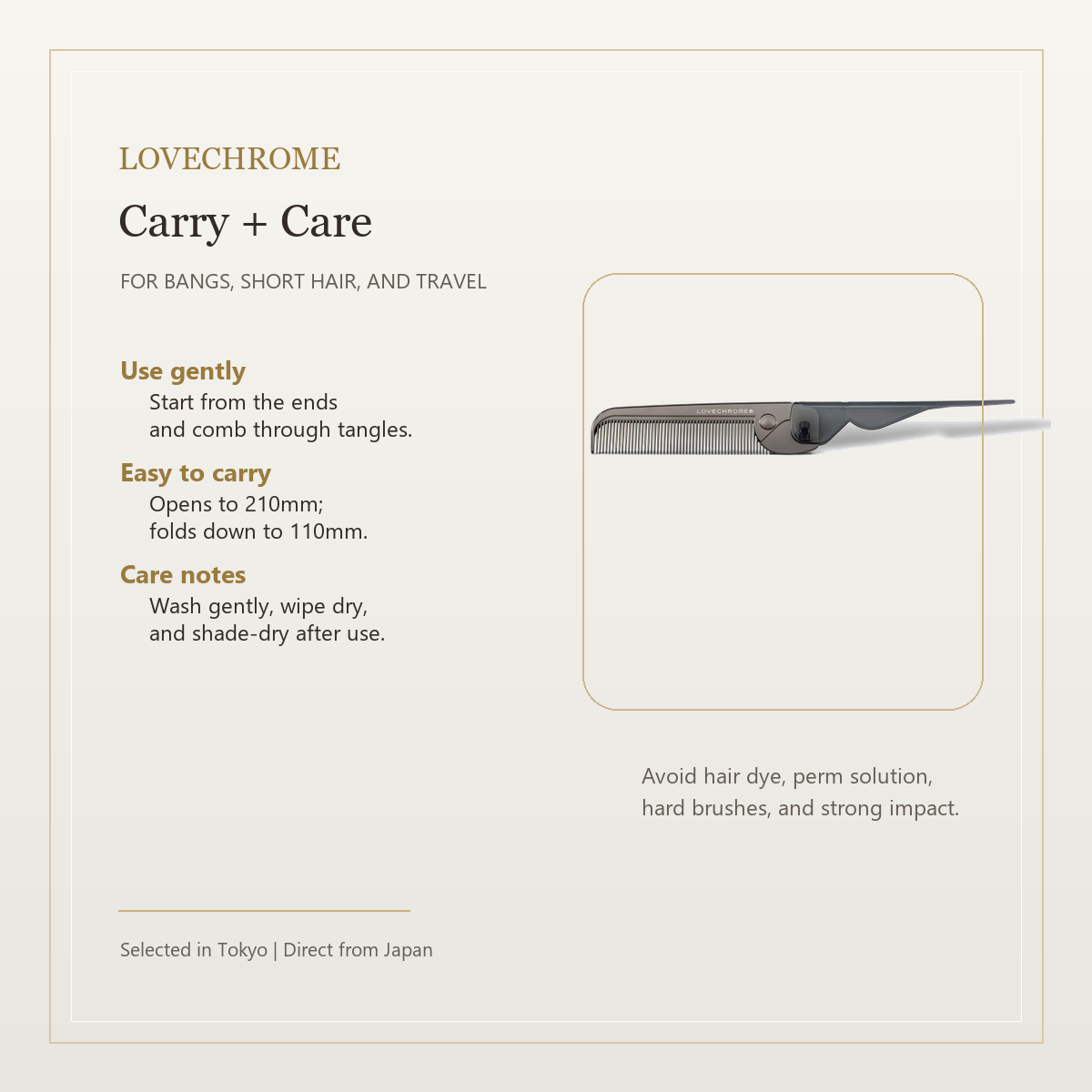 LOVECHROME PG Bangs Comb Premium Black carry and care guide