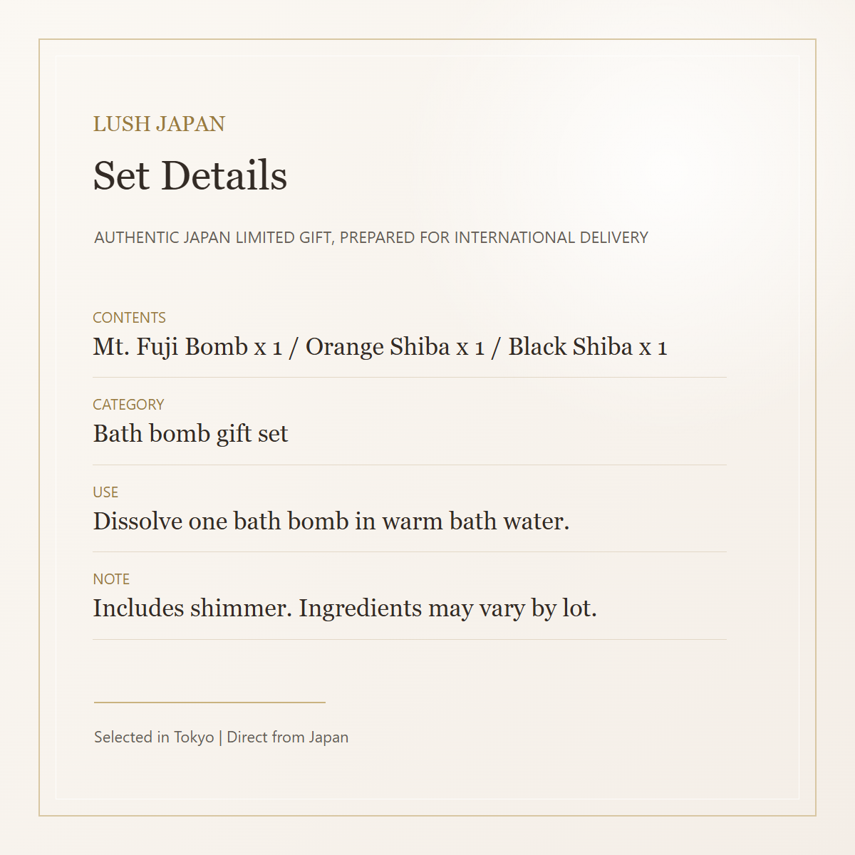 LUSH Fuji and Shiba bath bomb gift set details