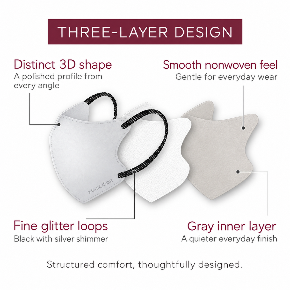 MASCODE Glitter String three-layer design details