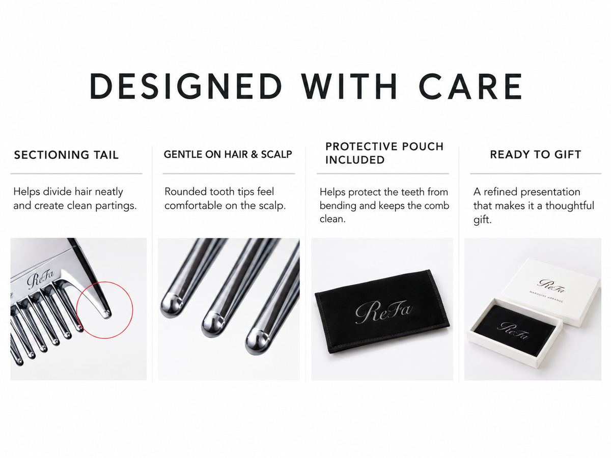 ReFa MARQUISE ARRANGE design features and included pouch