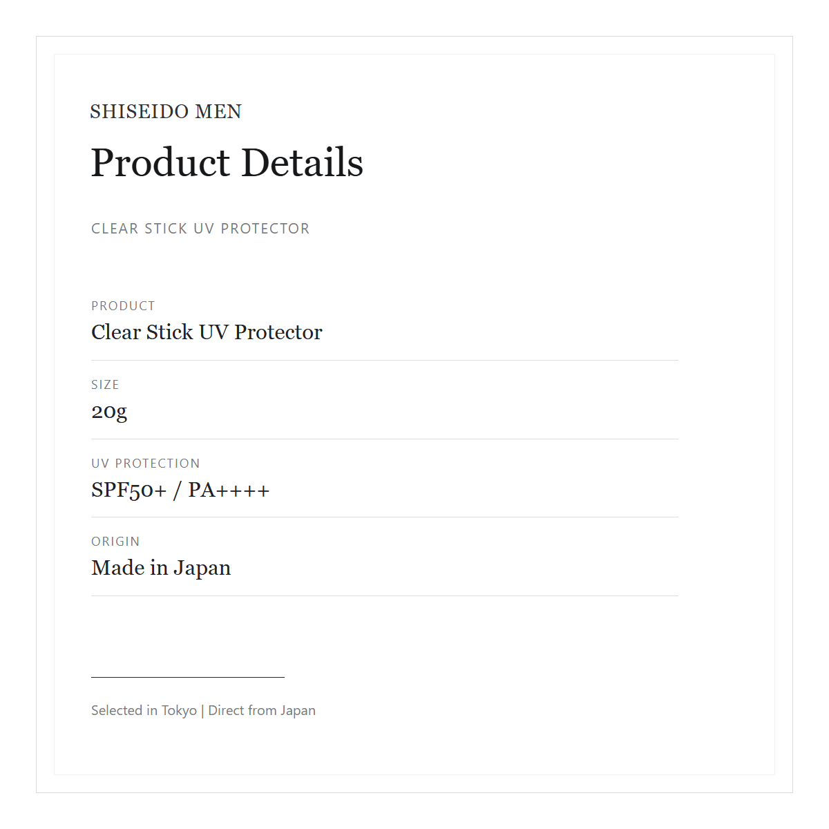 SHISEIDO MEN Clear Stick UV Protector product details
