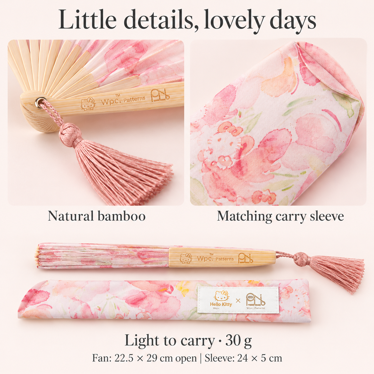 Wpc. Hello Kitty pink floral folding fan - features