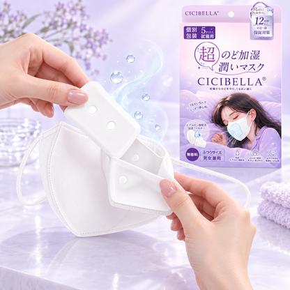 CICIBELLA humidifying filter being inserted into the mask pocket