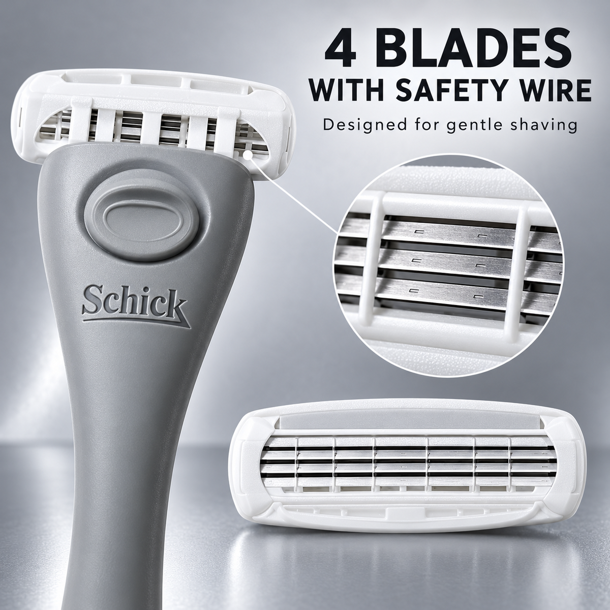 Four blades with safety wire