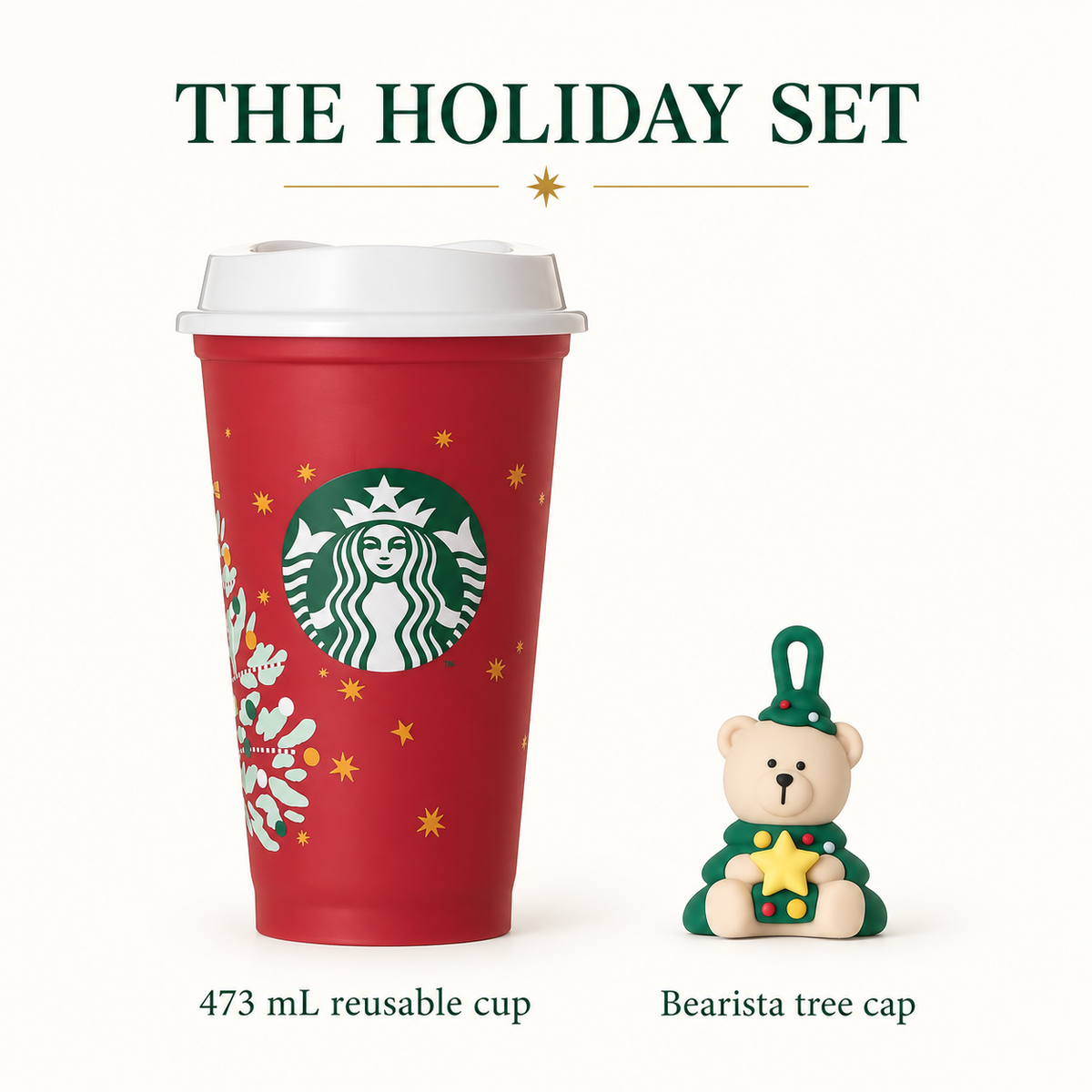 Starbucks Japan Holiday 2026 Reusable Cup Tree 473mL + Bearista Tree Cap