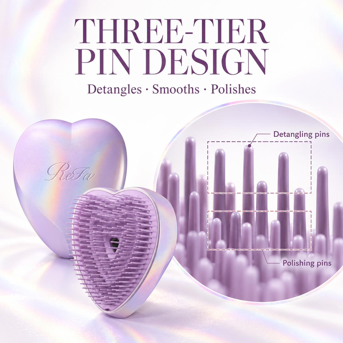 ReFa HEART BRUSH Unicorn Purple three-tier pin design