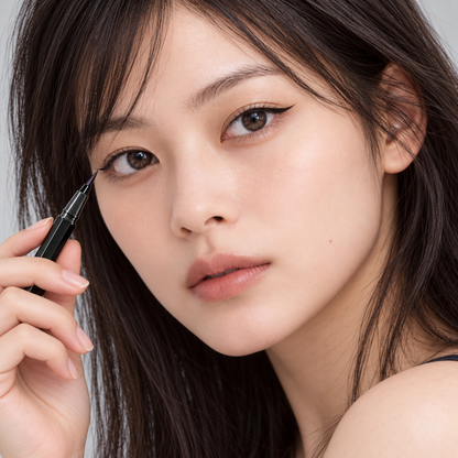 Japanese model wearing UZU Eye Opening Liner Black