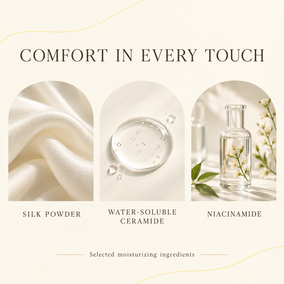 Silk powder, water-soluble ceramide and niacinamide