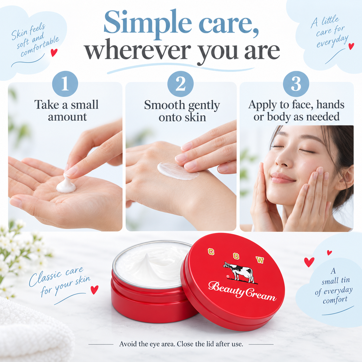 COW Brand Akabako Beauty Cream 80g - how to use
