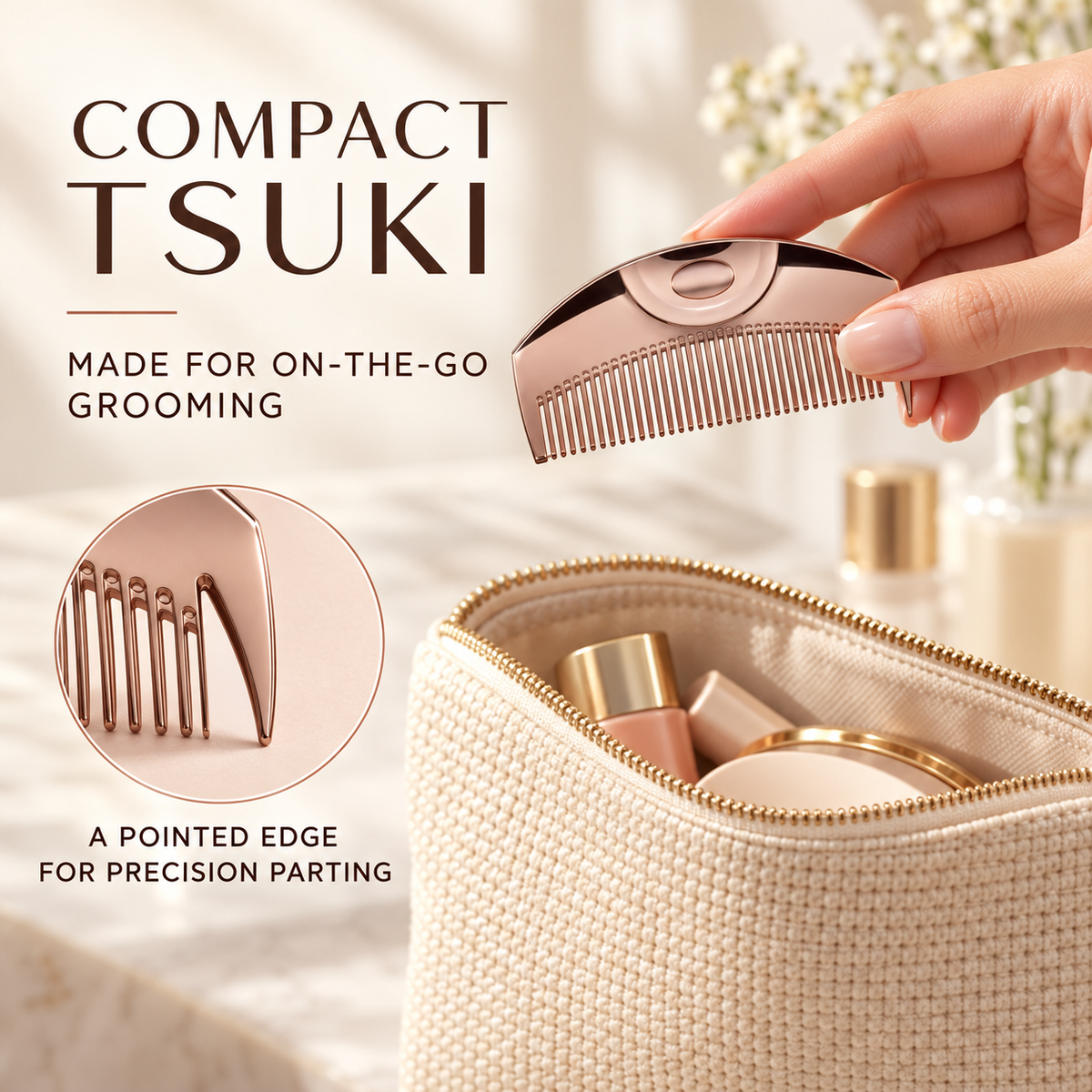 Compact Tsuki comb for on-the-go grooming