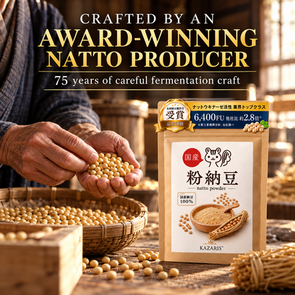 KAZARIS natto powder crafted by an award-winning natto producer