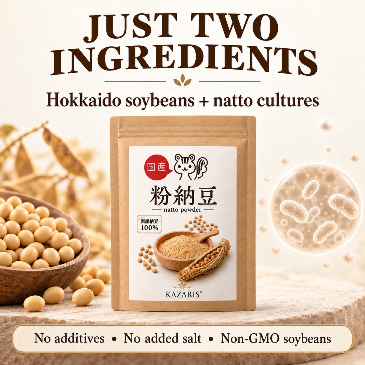 KAZARIS natto powder made with Hokkaido soybeans and natto cultures