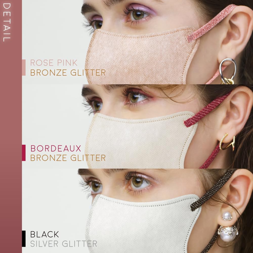 MASCODE Glitter String 3D Face Mask M | Gray × Black Silver Glitter — 7 Masks