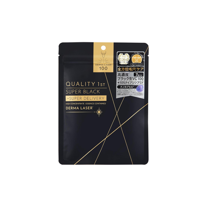 Quality 1st Derma Laser Super BLACK VC100 Mask | 5 Vitamin C + 10% Niacinamide | Total Pore Care Sheet Mask | Made in Japan