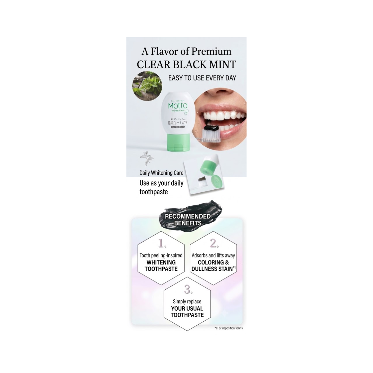 Motto by Deep Clean Black Gel Medicated Whitening Toothpaste 100g