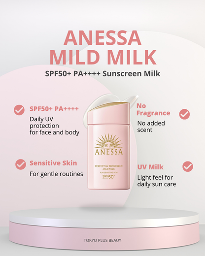 ANESSA Perfect UV Mild Milk NA 60mL | SPF50+ PA++++ Japanese Sunscreen