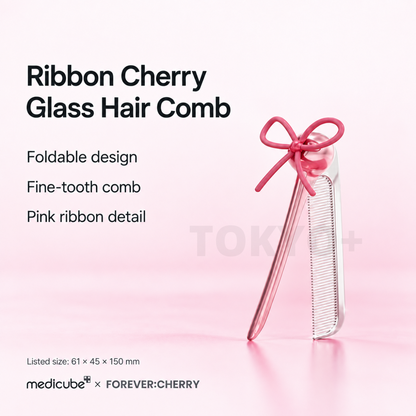 medicube x FOREVER:CHERRY Ribbon Cherry Glass Hair Comb | Pink