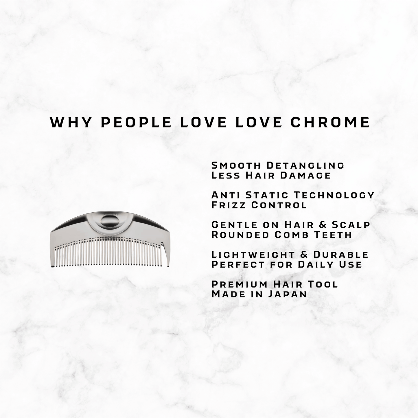 LOVE CHROME (R) F TSUKI SILVER | Japanese Compact Hair Comb
