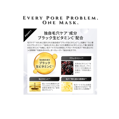 Quality 1st Derma Laser Super BLACK VC100 Mask | 5 Vitamin C + 10% Niacinamide | Total Pore Care Sheet Mask | Made in Japan