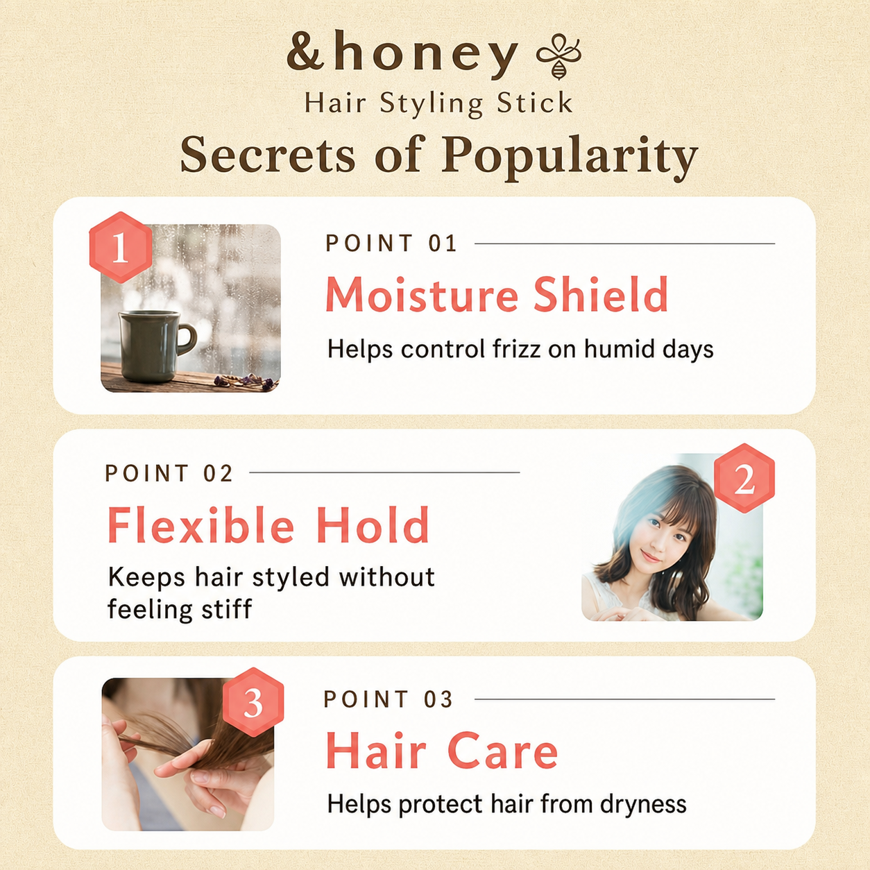 &honey Matomake Brush features points one to three