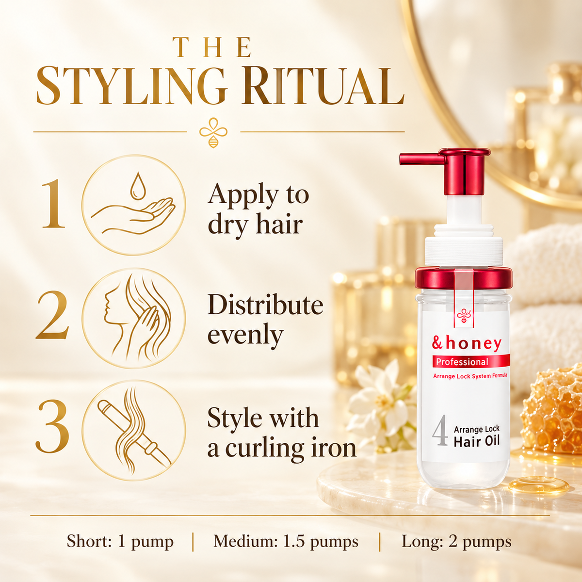 How to use: apply to dry hair, distribute evenly, then curl