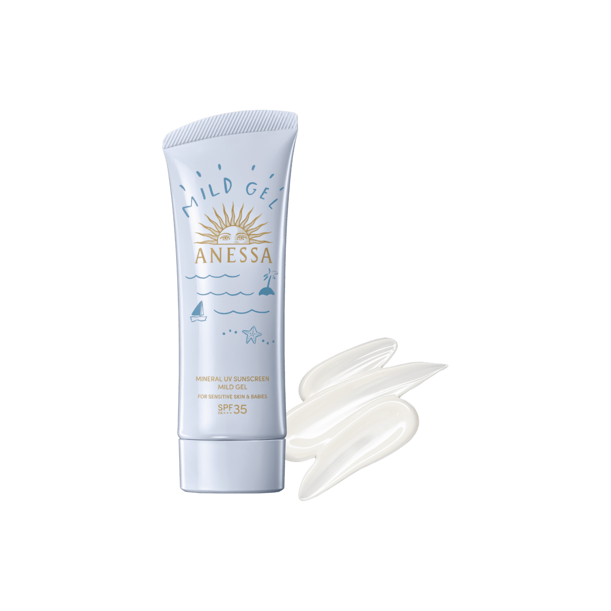 ANESSA Mineral UV Mild Gel NA 90g SPF35 PA+++ on white background