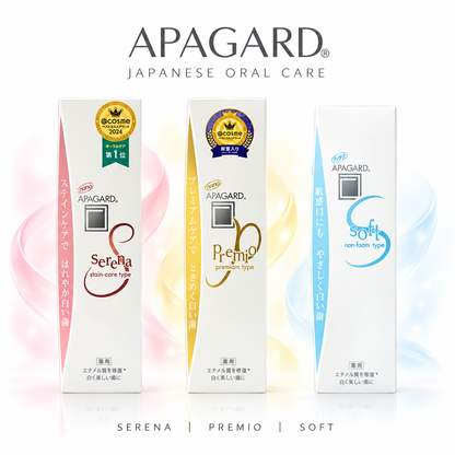 APAGARD Serena, Premio and Soft top image with white background and pink and yellow accents