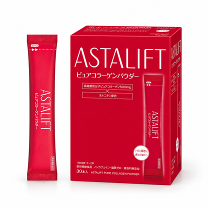 ASTALIFT Pure Collagen Powder carton and sachet on white