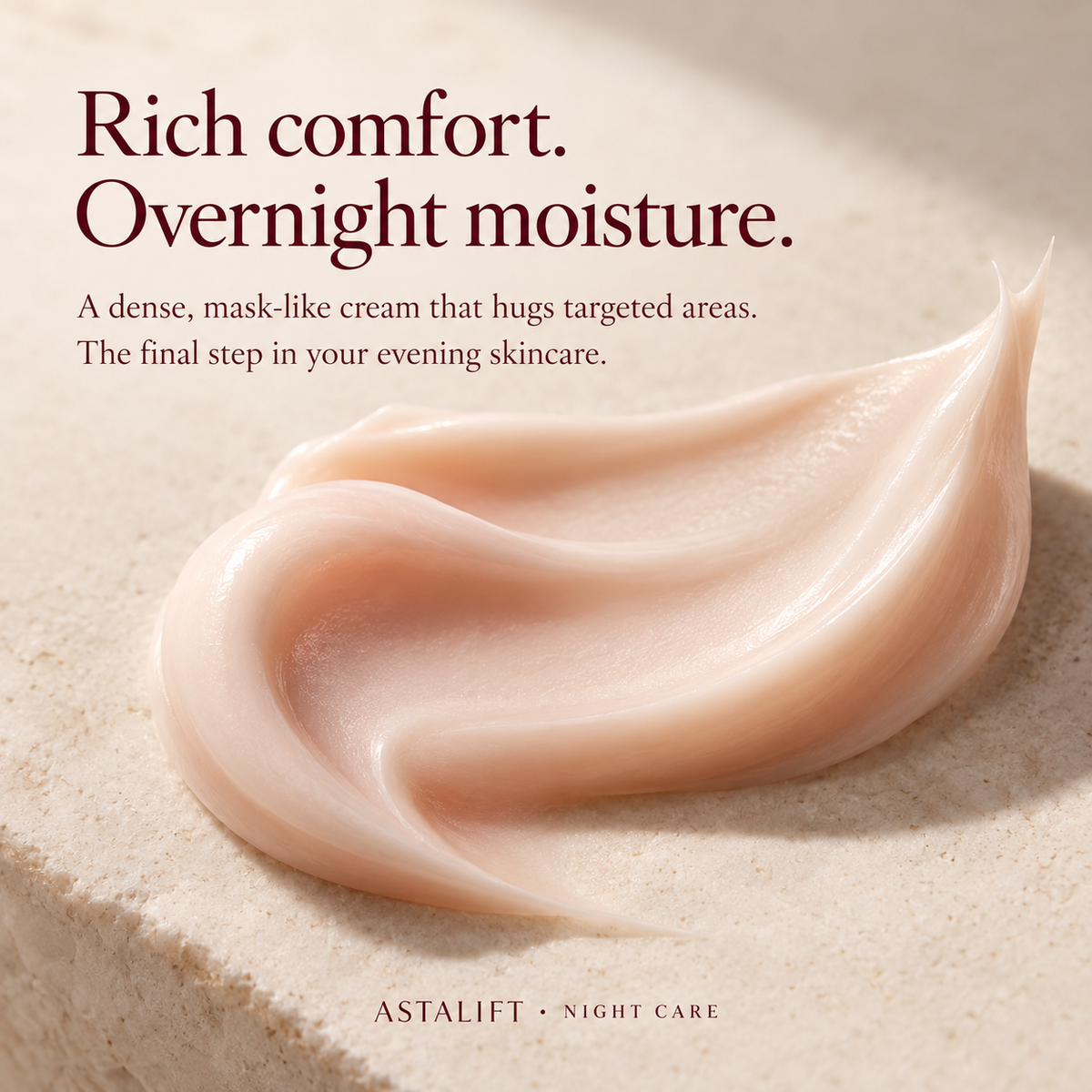 Conceptual cream texture illustrating rich overnight moisturizing care