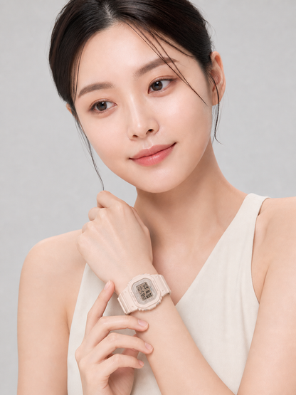 Model wearing CASIO BABY-G BGD-565U Pink Beige
