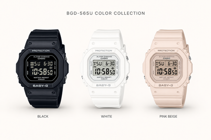 CASIO BABY-G BGD-565U color comparison: Black, White, Pink Beige