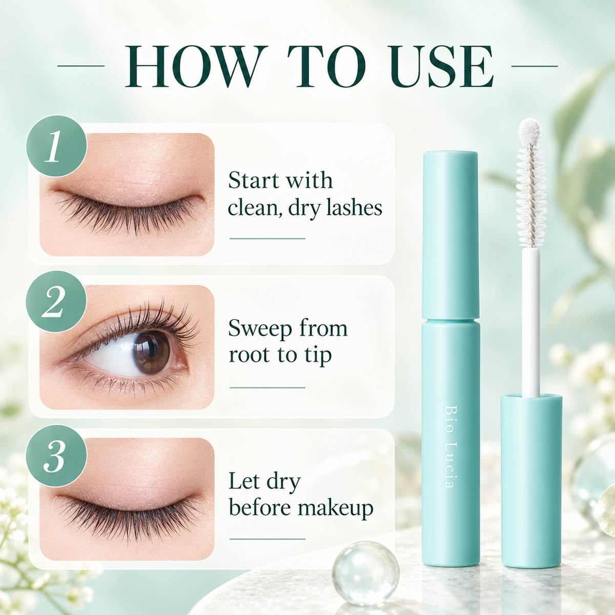Bio Lucia lash serum three-step use guide