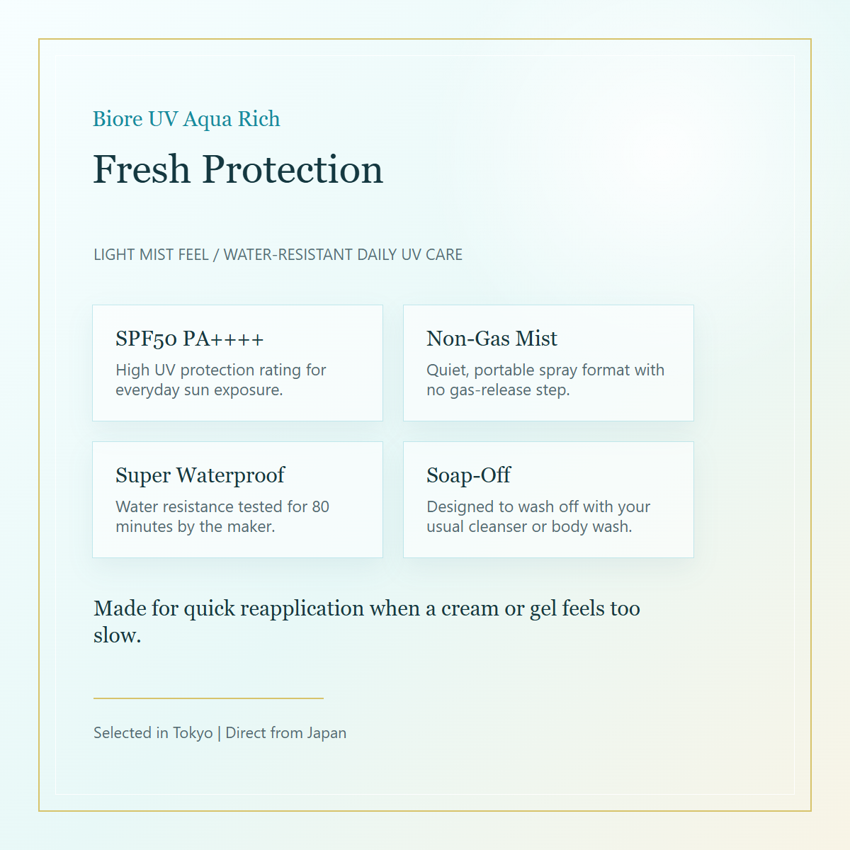 Biore UV Aqua Rich Aqua Protect Mist SPF50 PA++++ feature card