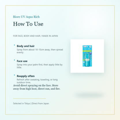 Biore UV Aqua Rich Aqua Protect Mist how to use card