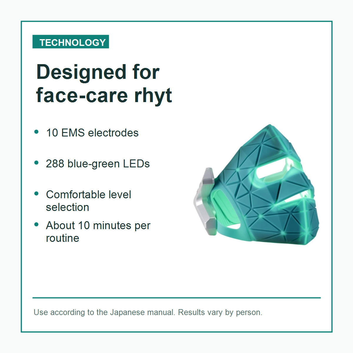 YA-MAN Blue Green Mask Lift 10 EMS electrodes and 288 blue-green LEDs