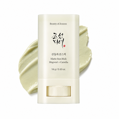 Beauty of Joseon Matte Sun Stick with cream texture background