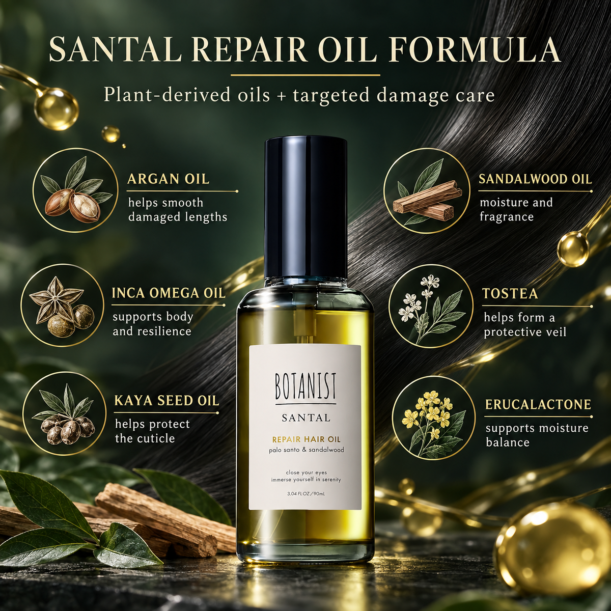 BOTANIST SANTAL Repair Hair Oil formula and key ingredients