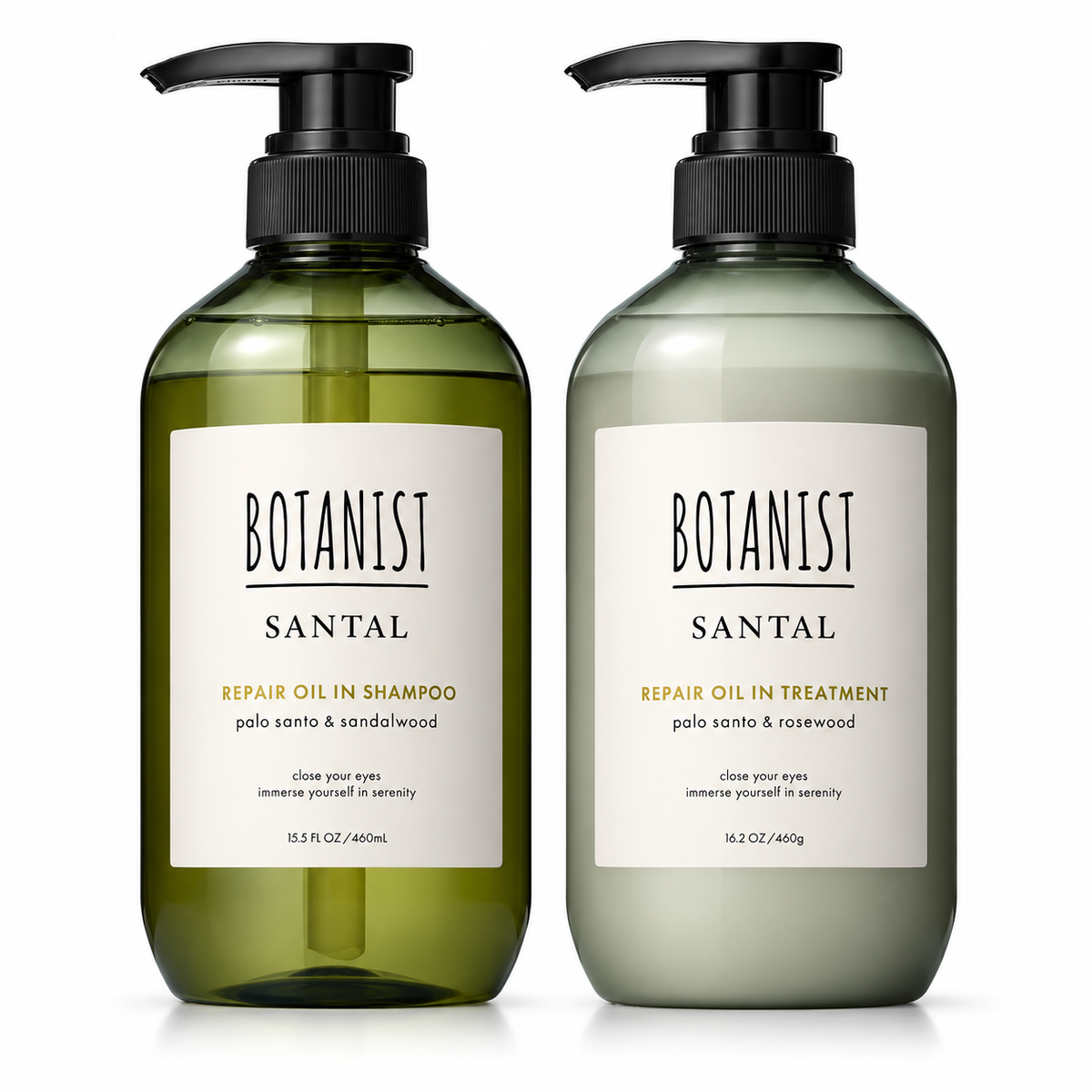BOTANIST SANTAL Repair Oil In Shampoo and Treatment set on white background