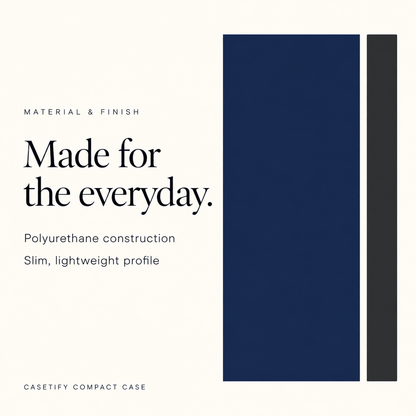 Material and finish graphic: polyurethane construction and slim lightweight profile; abstract smooth color panels, not a depiction of product texture
