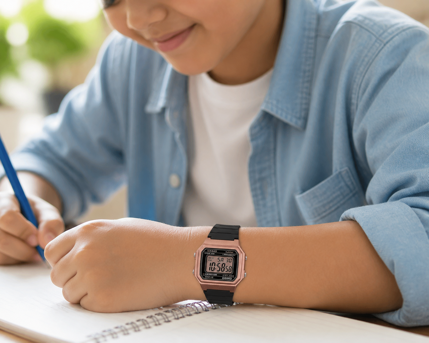 CASIO W-217HM-5A watch worn by a school-age child