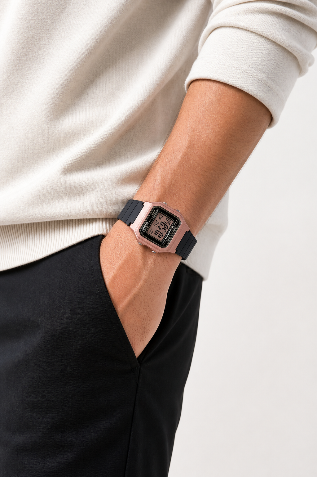 CASIO W-217HM-5A watch worn on wrist