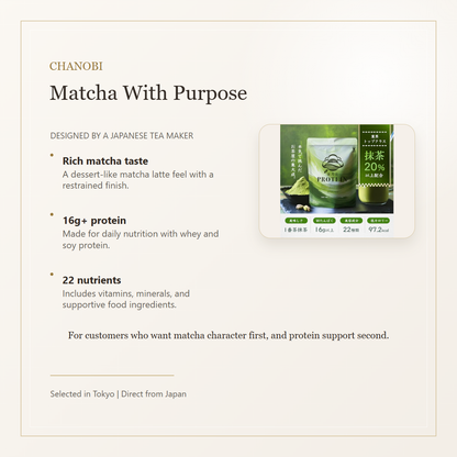 CHANOBI matcha protein nutrition and matcha features gallery image